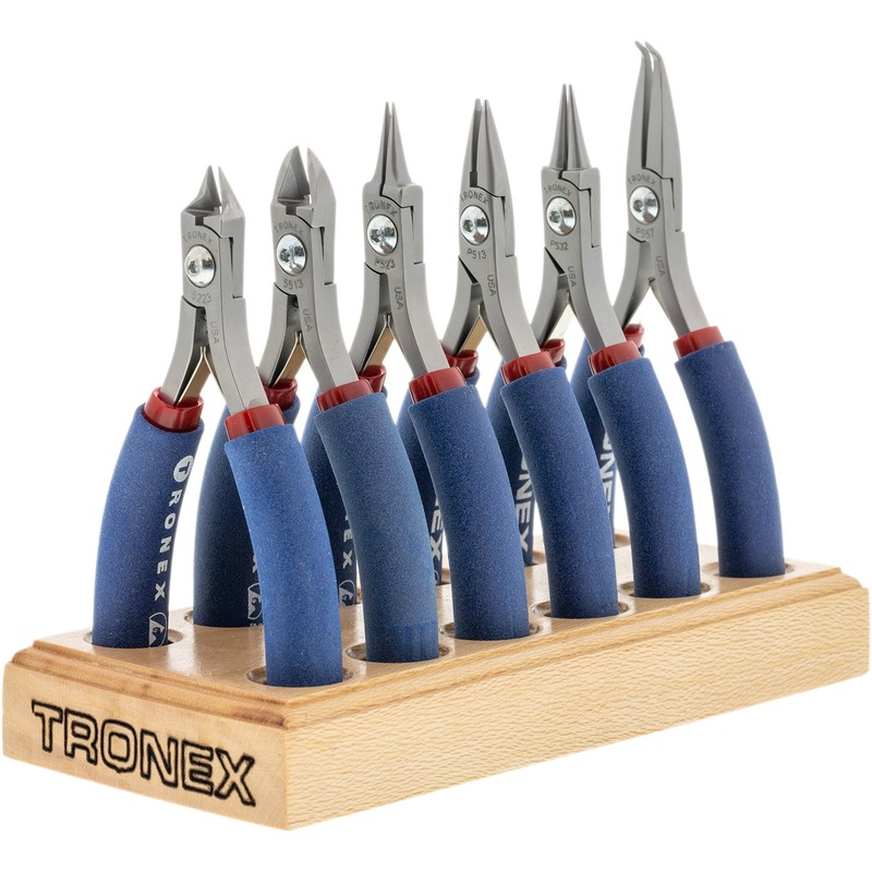 Pliers Set – Tronex 6 Pieces Fine Wire Work Set With Wood Stand (Standard Handles)