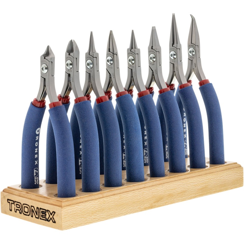 Pliers Set – Tronex 8 Pieces Fine Wire Work Set With Wood Stand (Long Ergonomic Handles)