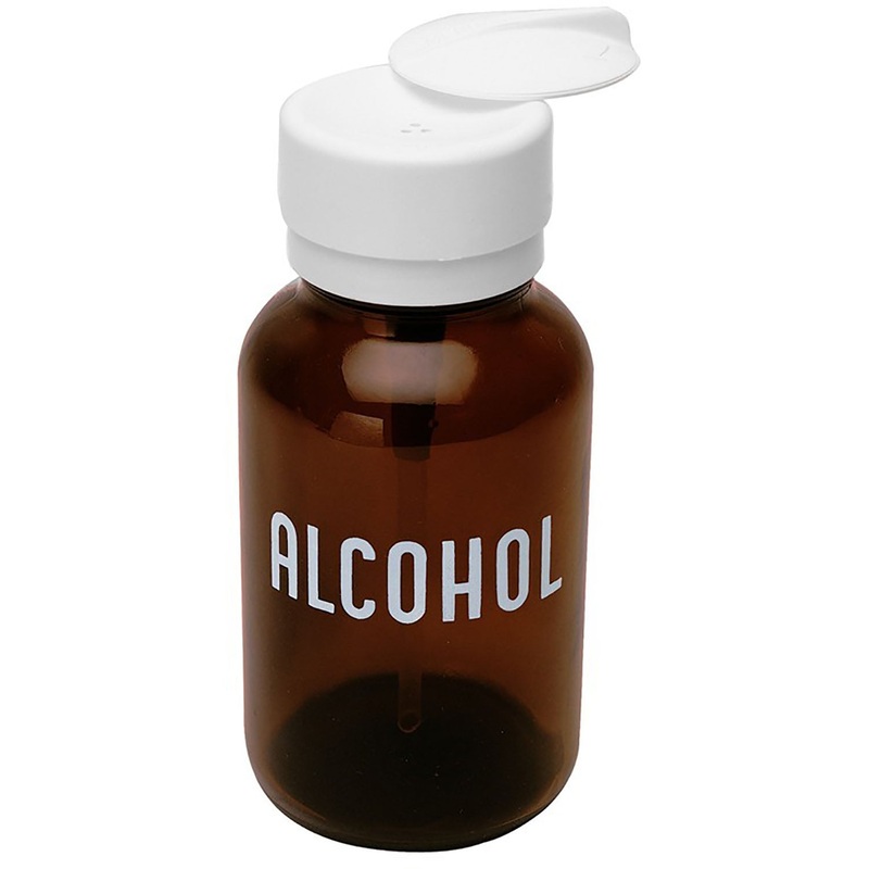 Menda – Lasting-Touch, Amber Round Glass 8oz Imprinted ‘Alcohol’