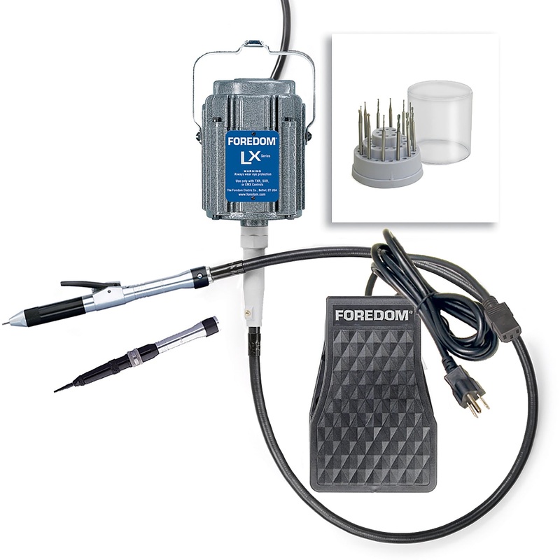 Stone Setting Kit LX Motor, TXR Plastic Foot Pedal Speed Control, H.18 Quick Change Style Handpiece, H.15 Hammer Handpiece and More K.2245 – No Motor Hanger