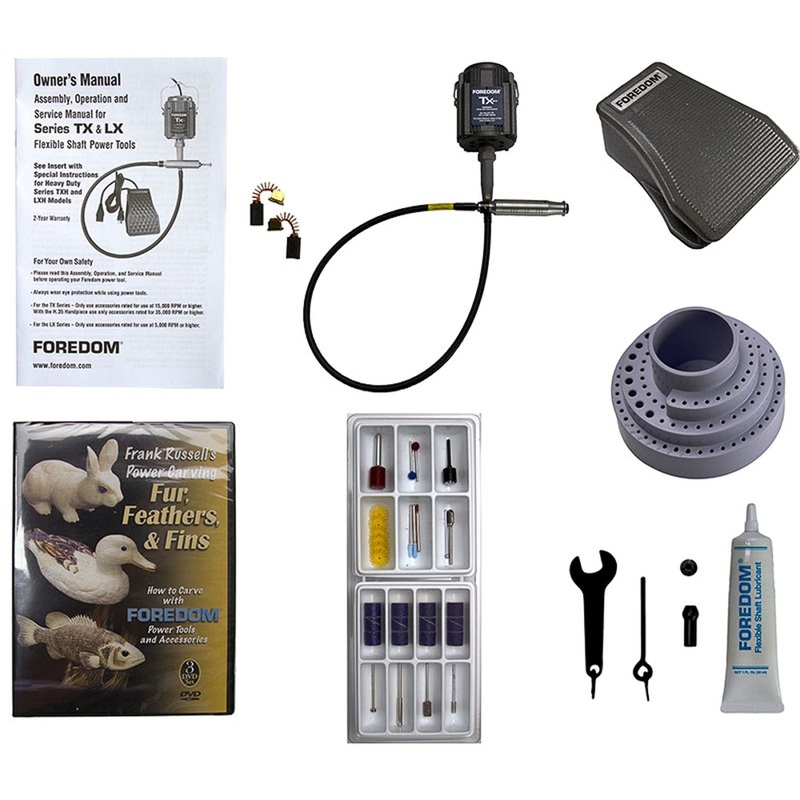 Woodcarving Kit w/ 1/3 hp TX Motor, SXR Cast Iron Foot Pedal Speed Control, H.44T Collet Style Handpiece & WK53 Accessory Kit, 115v K.5400 – No Motor Hanger