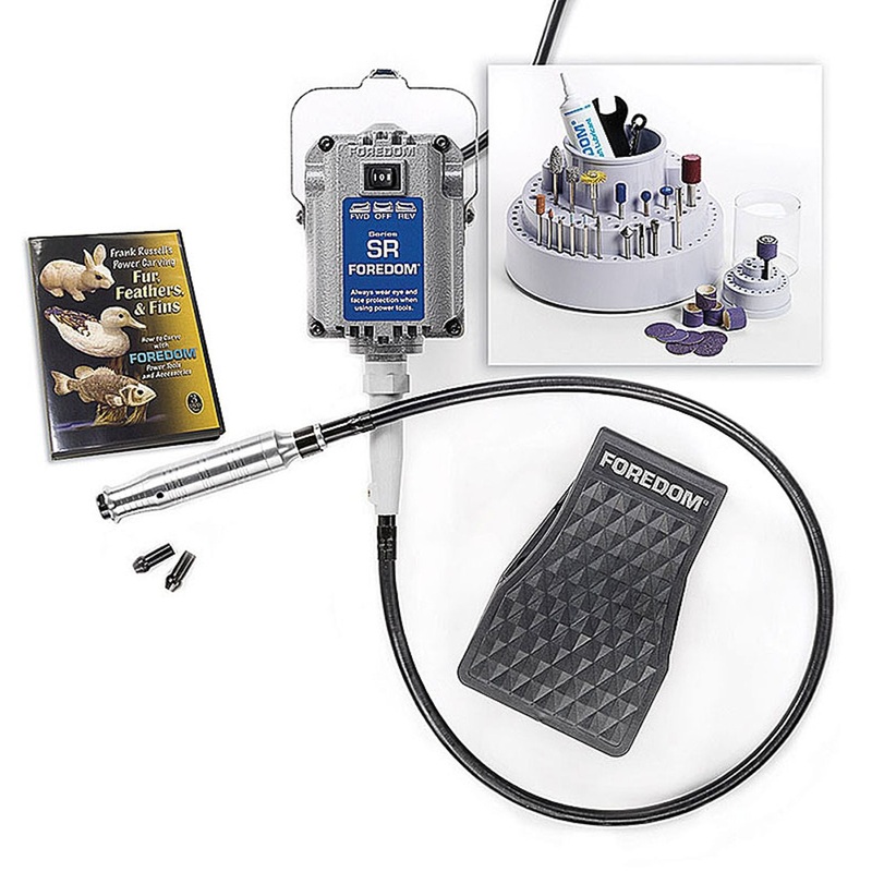Woodcarving Kit w/ 1/6 hp SR Motor, FCT Plastic Foot Pedal Speed Control, H.44T Collet Style Handpiece & WK53 Accessory Kit, 115v K.5240 – No Motor Hanger